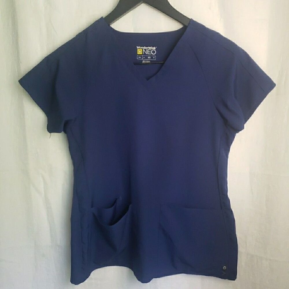 Wonder Wink Neo Navy Scrub Top Stretch Medical Vet Dental Women's XS